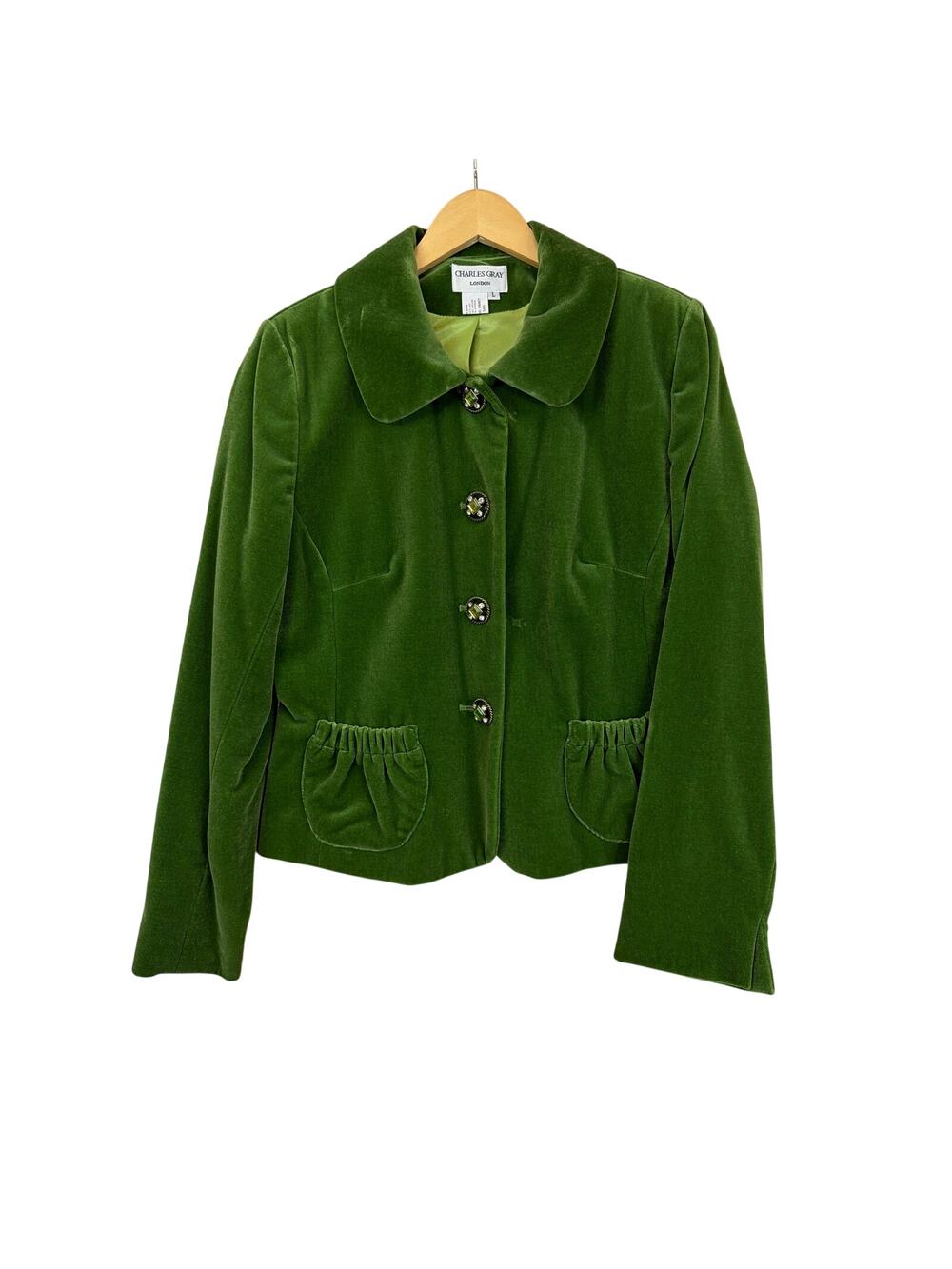 NWT Charles Gray London Velvet  Blazer Green Bedazzled Button-Up Jacket Large